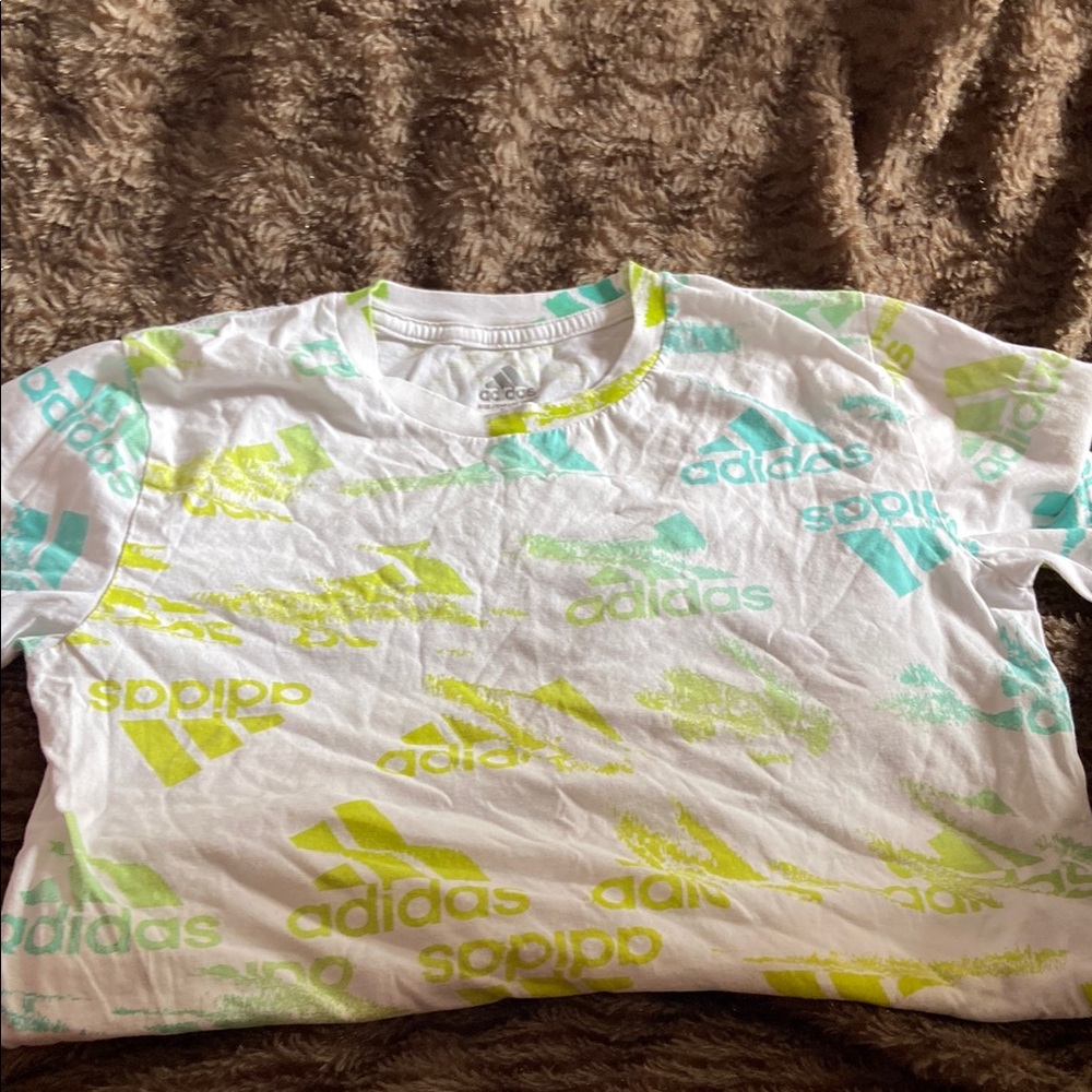 Adidas Kids Tee - White, Lime, Aqua